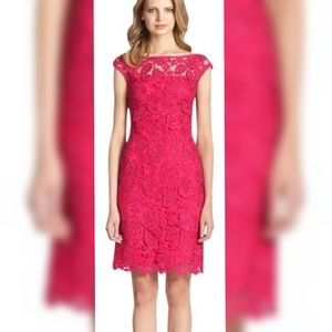Monique Lhuillier Pink Lace Midi Dress